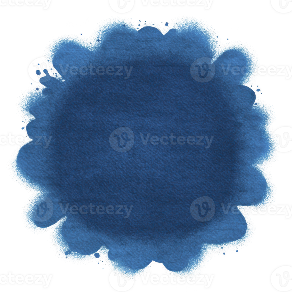 Vibrant blue watercolor splash with textured, circular shape and soft edges creates dynamic and artistic effect. deep blue hue evokes sense of calm and creativity png