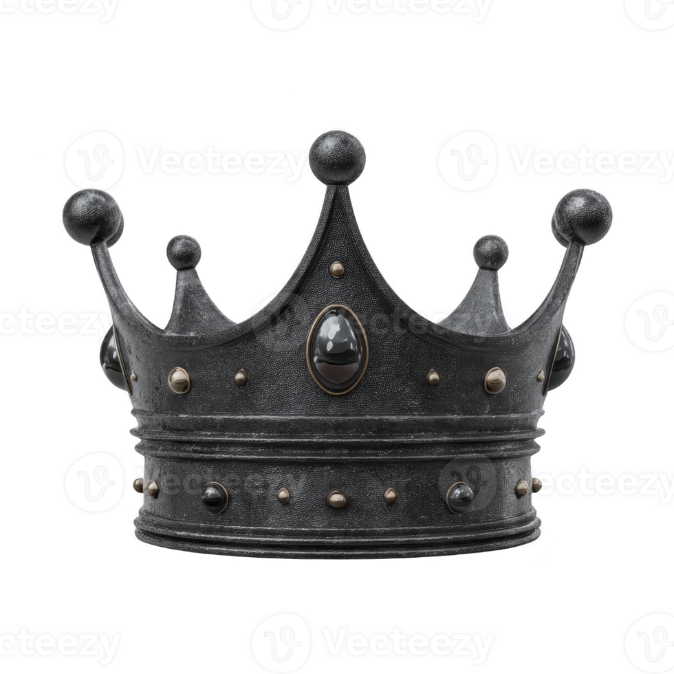 Black metallic crown with ornate details and gemstones, exuding regal and elegant appearance. crown features classic design with pointed arches and decorative elements png