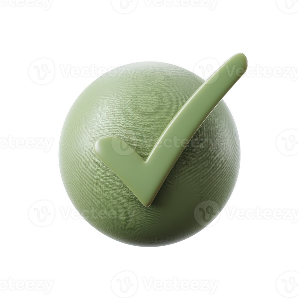 Green checkmark symbol on round background represents approval or confirmation. 3D design adds modern touch, making it suitable for digital interfaces or presentations png