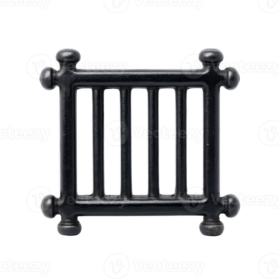 Black, vintage style cast iron trivet with simple, rectangular design and rounded corners, perfect for protecting surfaces from hot cookware png