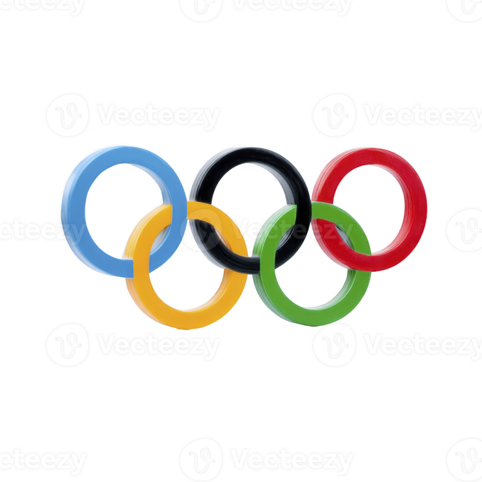 Image shows Olympic rings symbol, representing unity of five continents and global nature of Olympic Games. rings are interlinked and colored blue, yellow, black, green, and red png