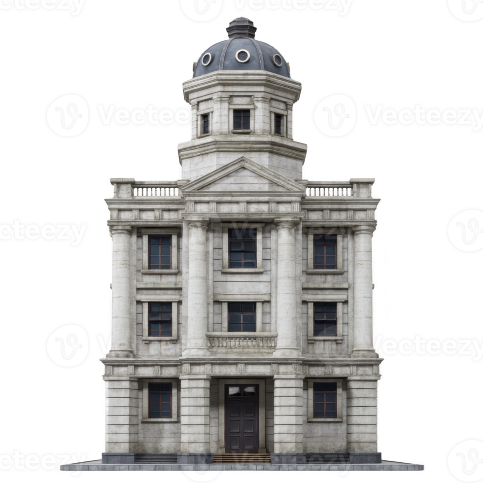 Elegant neoclassical building with domed roof and symmetrical facade, featuring tall columns and large windows, exuding historical charm and architectural grandeur png