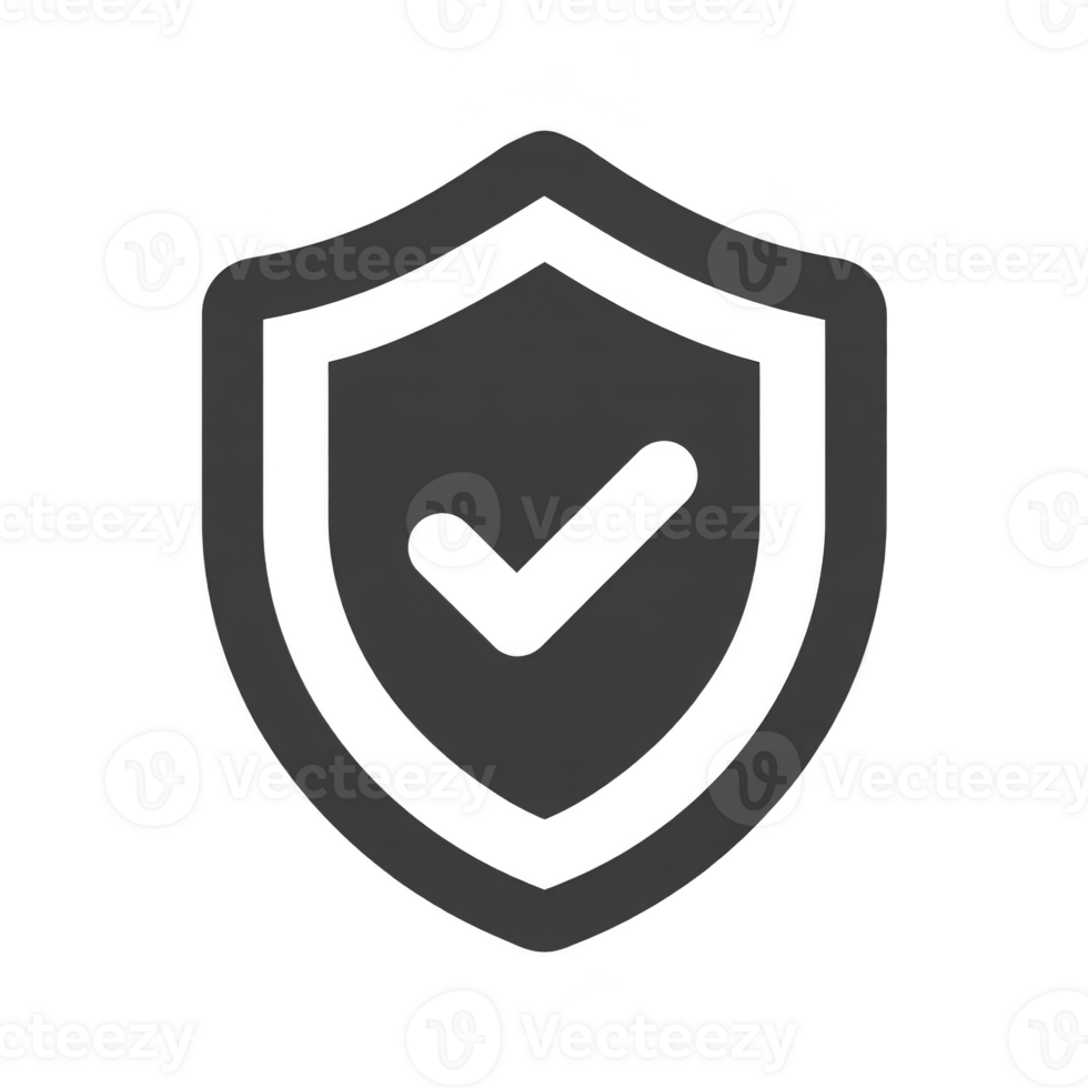 Black shield icon with checkmark symbolizes security and protection, representing safety and reliability png