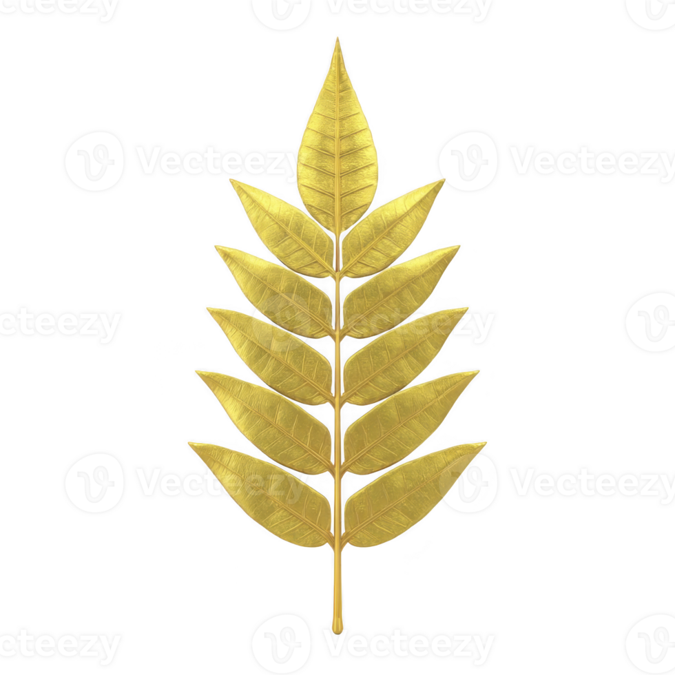 Golden leaf with intricate details and symmetrical design, evoking sense of elegance and luxury. leaf metallic sheen and natural form create striking visual contrast png