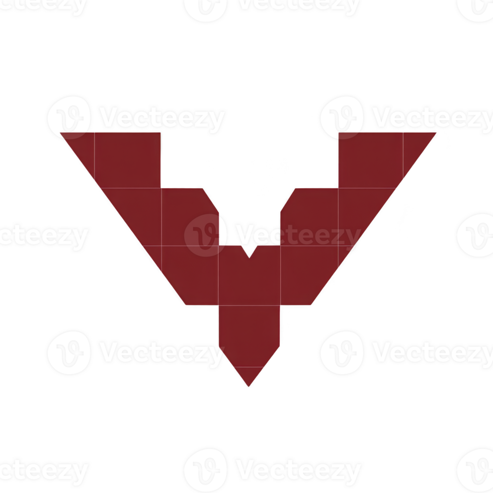 Geometric red bat symbol with symmetrical design, featuring sharp angles and minimalist style, set against transparent background. symbol conveys sense of mystery and intrigue png