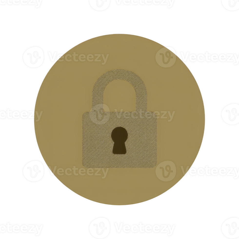 Brown circular icon features padlock symbol, representing security and privacy. design is simple and clear, conveying sense of protection and confidentiality png