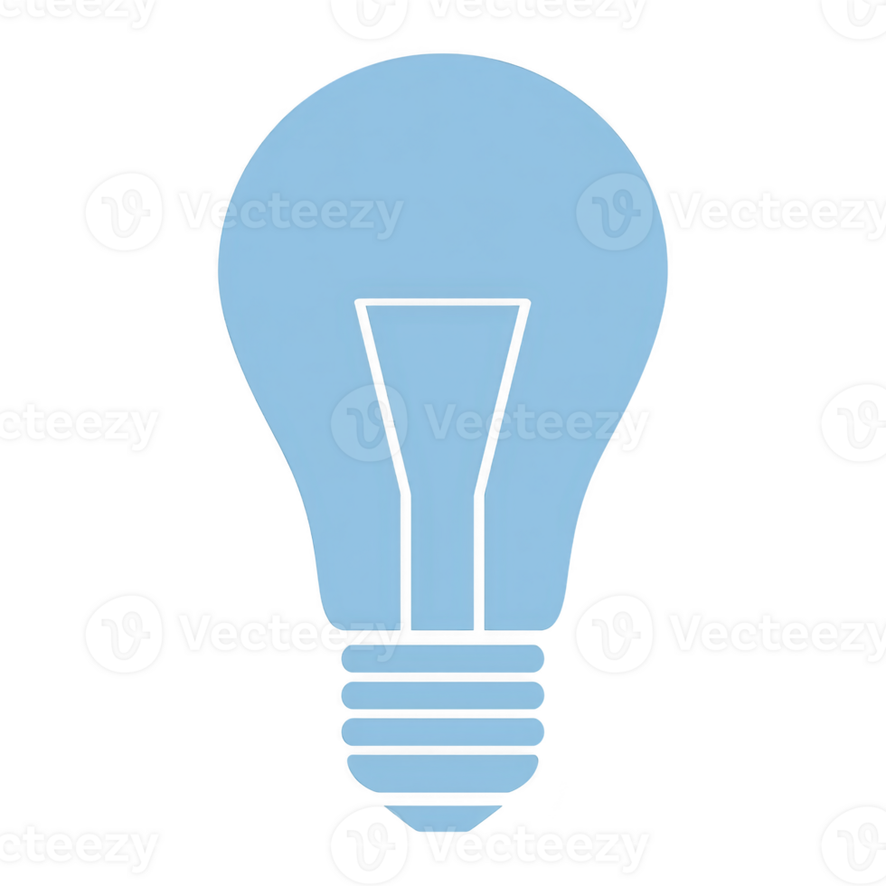 Simple blue light bulb icon with minimalist design, representing ideas and innovation. bulb is outlined in black, giving it clean and modern look png