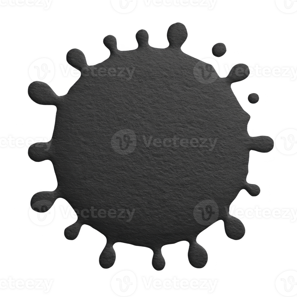 Black ink splatter with circular shape and irregular edges, resembling splash or blotch, isolated on transparency background png