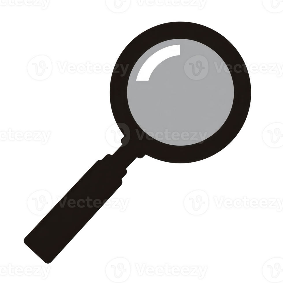 Simple black and gray magnifying glass icon on transparent background, symbolizing search or investigation. design is minimalistic and modern, suitable for digital use png