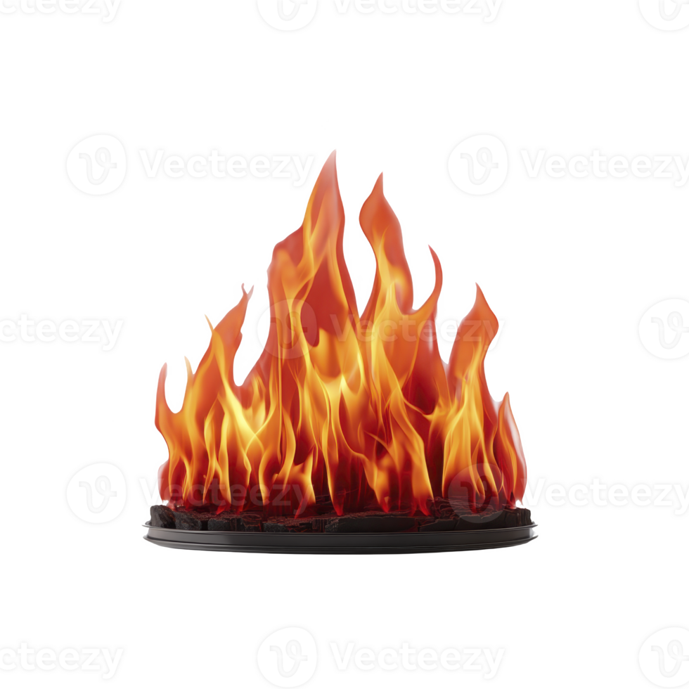 Vibrant illustration of realistic flames with orange and yellow hues, creating dynamic and intense visual effect. fire appears to be burning on flat surface, isolated on transparency background png