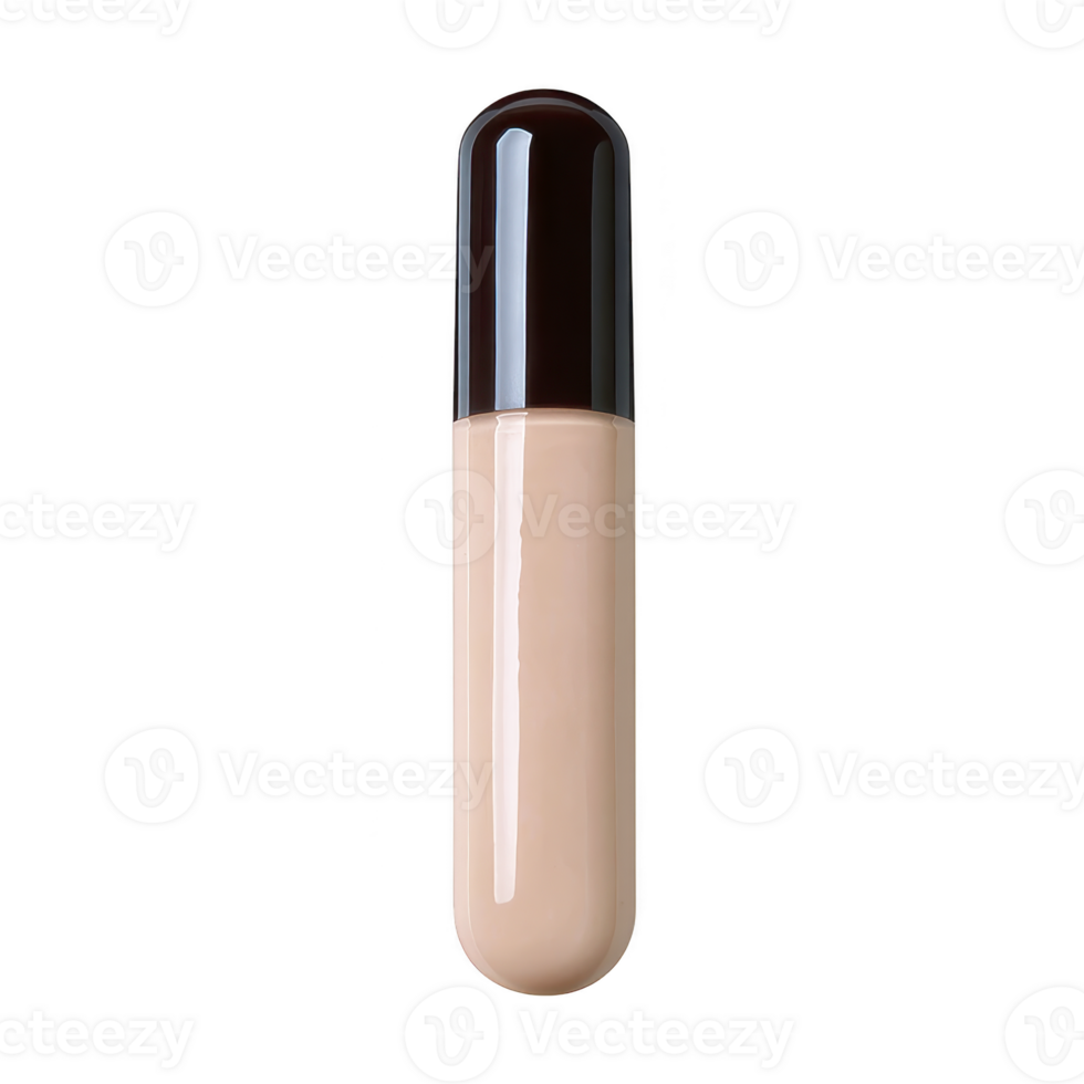 Sleek, glossy beige lipstick with black cap, perfect for sophisticated look. smooth texture and elegant design make it must have for any makeup collection png