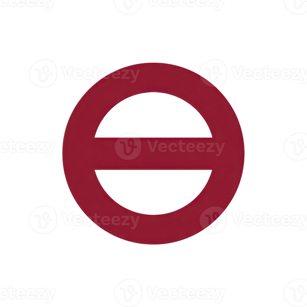 Red circle with horizontal line through center, resembling prohibition or no entry symbol, is displayed against transparency background. bold design conveys sense of restriction or warning png