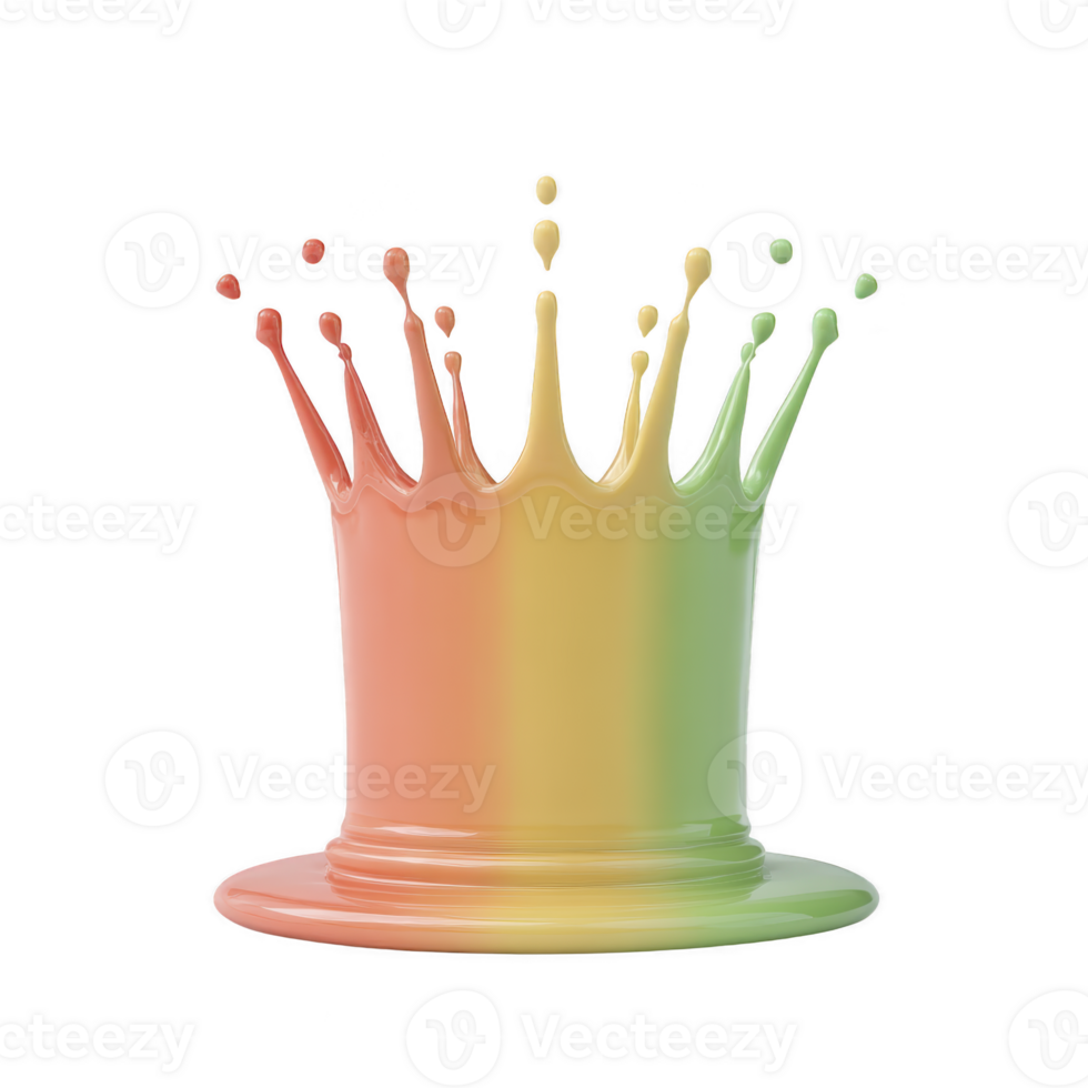 Vibrant splash of multicolored paint forms crown shape, showcasing dynamic blend of red, orange, and green hues. fluid motion and vivid colors create artistic and energetic visual png