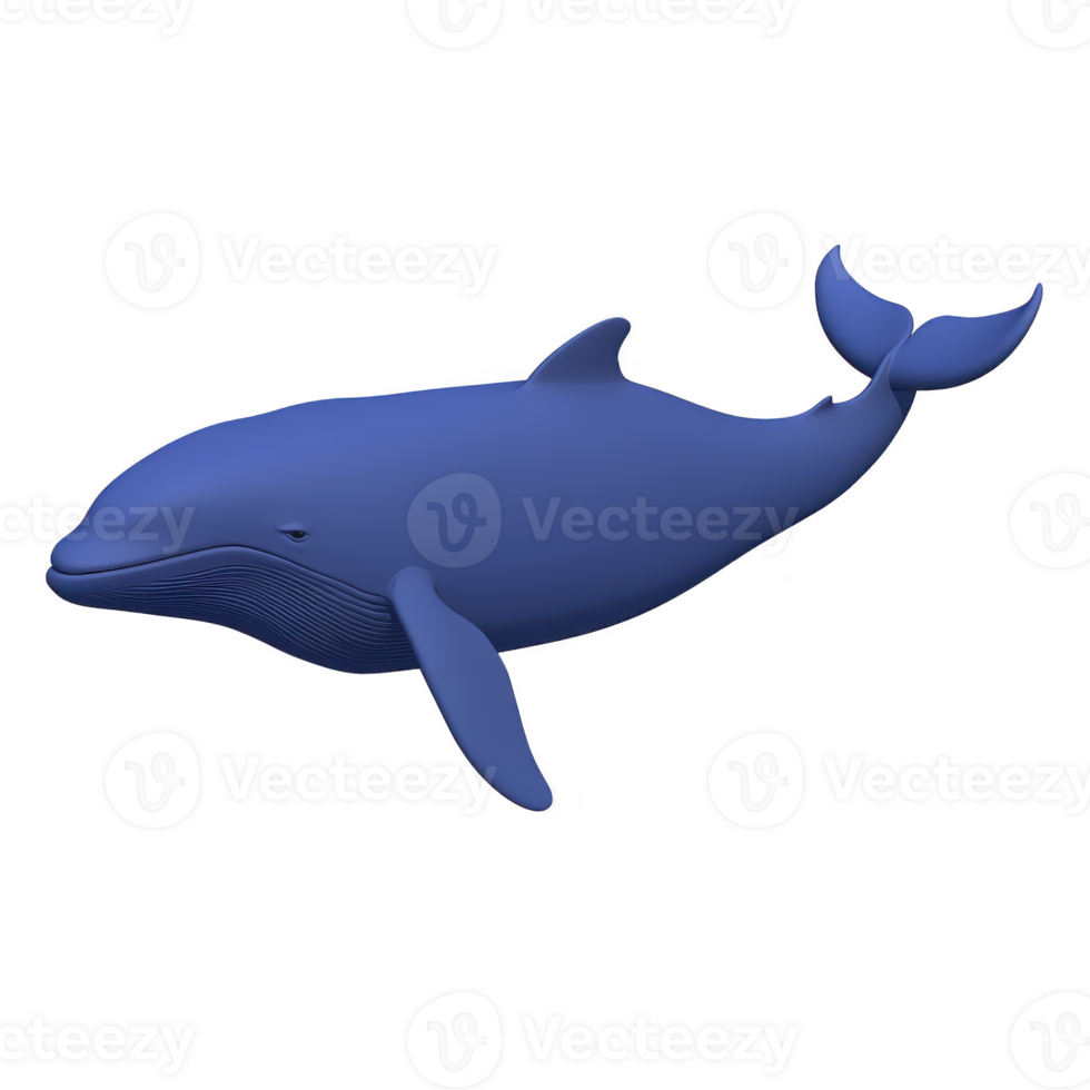 3D illustration of blue whale, showcasing its massive size and streamlined body. whale is depicted in calm, serene manner, highlighting its gentle nature png