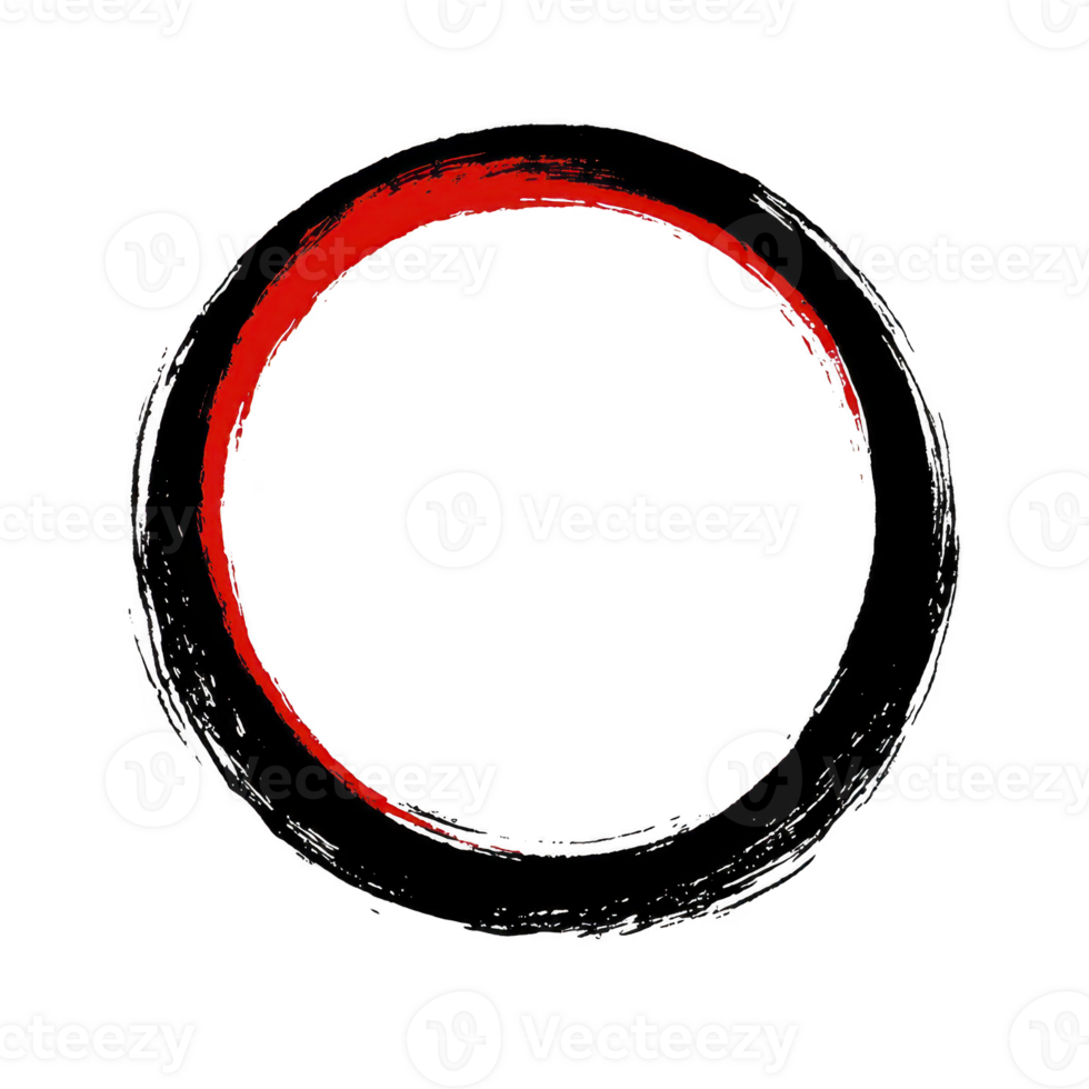 Bold black circle with red inner accent on transparency background, evoking sense of simplicity and balance. brushstroke style adds artistic touch, reminiscent of Zen art png