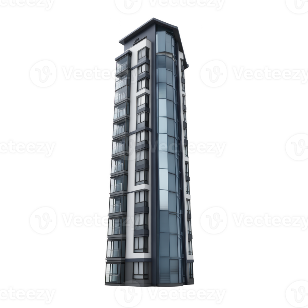 Modern high rise apartment building with sleek glass windows and contemporary design, featuring multiple balconies and stylish facade png