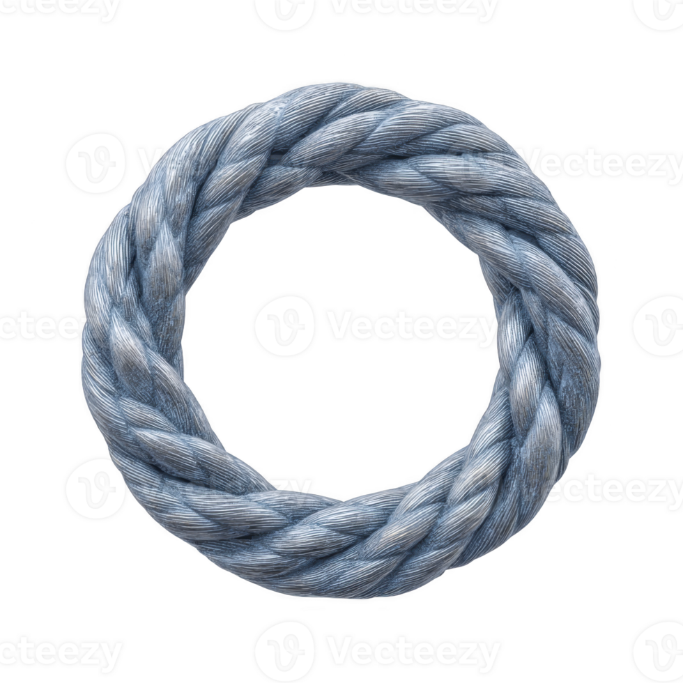 Circular, braided rope forms seamless loop, showcasing its sturdy texture and intricate weaving. rope blue hue adds touch of color, enhancing its visual appeal png
