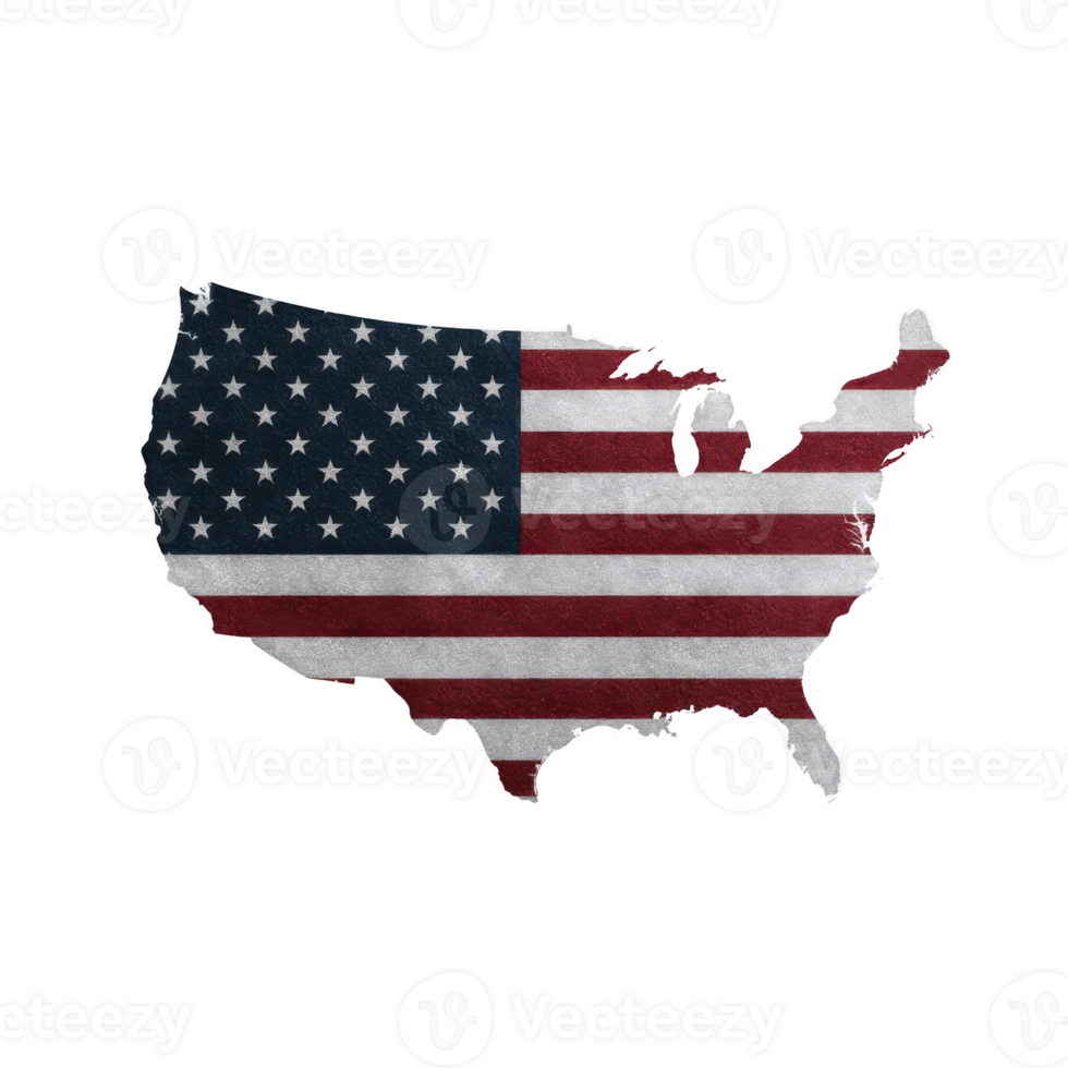 Image shows silhouette of United States map filled with American flag design, symbolizing patriotism and national pride png