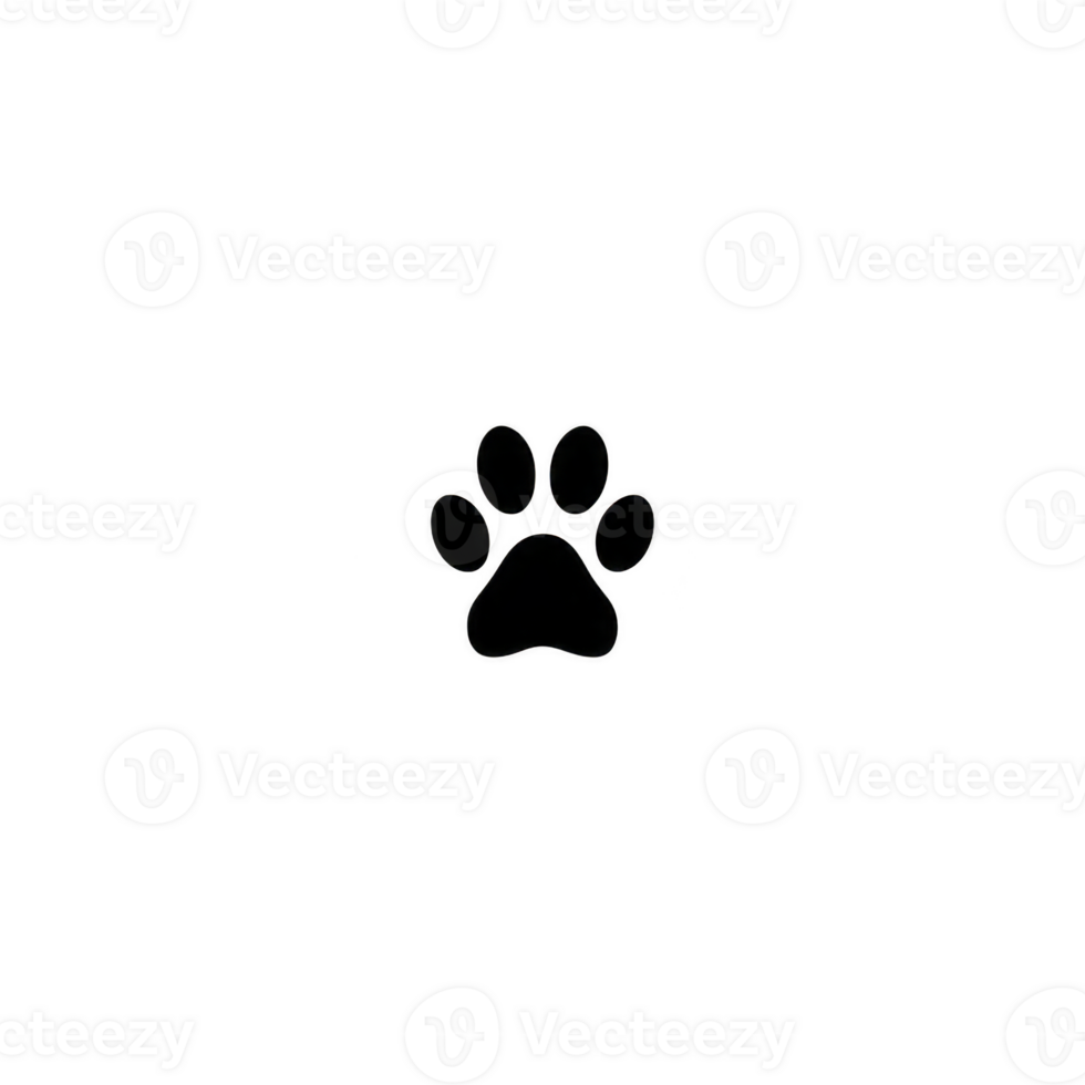 Simple black paw print icon is centered transparency background, symbolizing animals or pets. minimalist design is often used pet related graphics or logos. paw print icon transparency background png