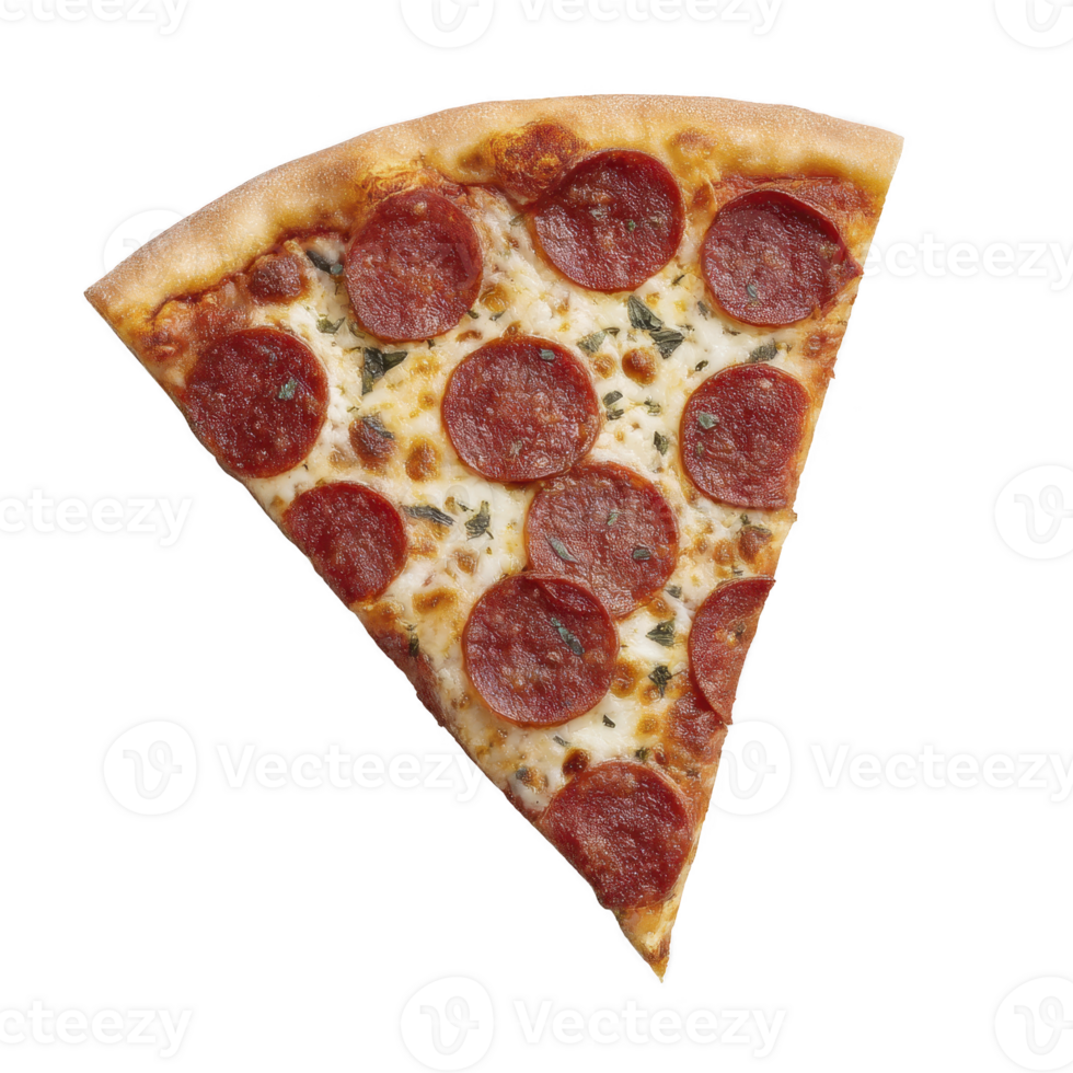 Slice of pepperoni pizza with melted cheese and crispy crust, showcasing classic and delicious fast food option png