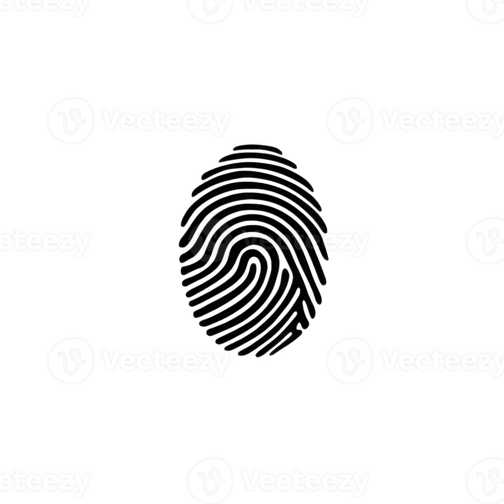 Detailed black fingerprint pattern on transparent background, showcasing unique ridges and loops. This can be used for security, identity, or forensic themes png