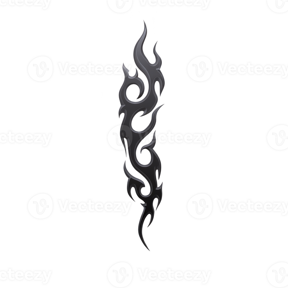 Sleek black tribal flame tattoo design with intricate curves and sharp edges, set against transparent background, perfect for digital art or tattoo inspiration png