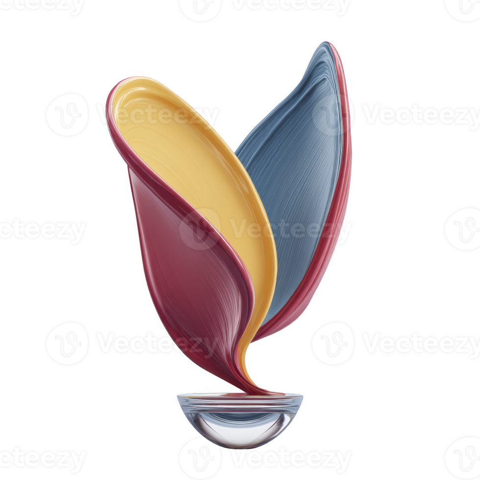Vibrant abstract sculpture with flowing red, yellow, and blue shapes creates dynamic and artistic composition. smooth curves and glossy finish evoke sense of movement and elegance png