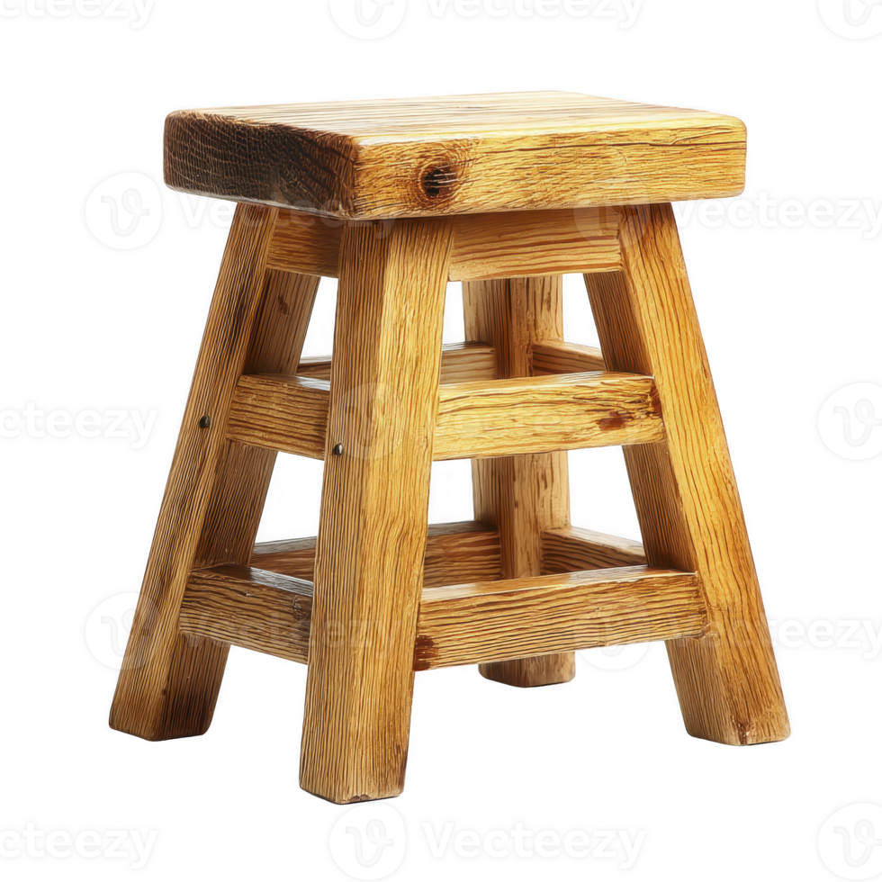 Sturdy wooden stool with natural finish, featuring square seat and four legs, ideal for rustic or traditional decor. craftsmanship highlights wood grain beautifully png