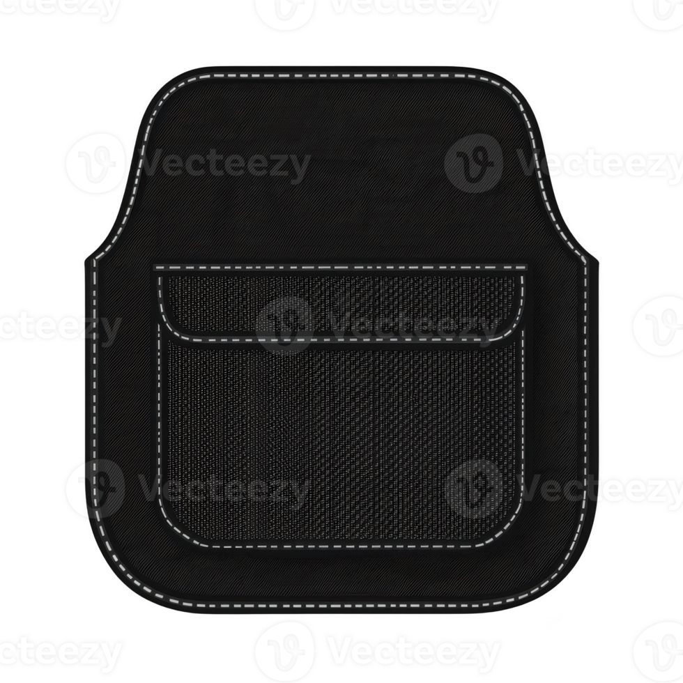 Black fabric pocket with white stitching, featuring flap and textured surface, is displayed. pocket design is simple and functional, suitable for clothing or accessories png