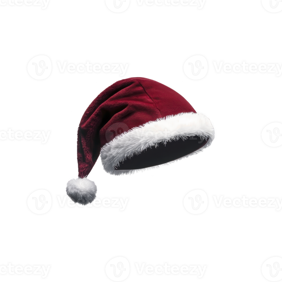 Red Santa hat with white fur trim and fluffy pom pom, featuring unique claw mark design, evokes festive yet edgy vibe. Perfect for holiday celebrations with twist png