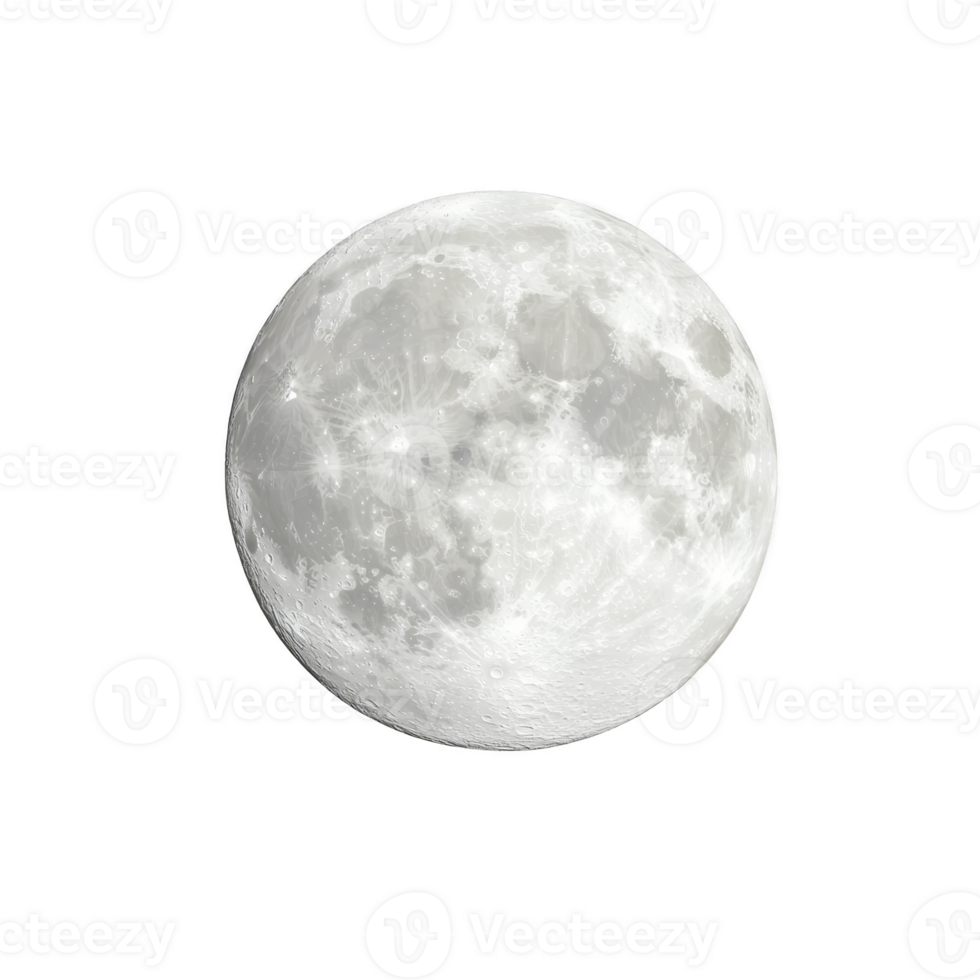 Bright, detailed full moon against transparency background showcases its craters and surface texture, evoking sense of wonder and tranquility png