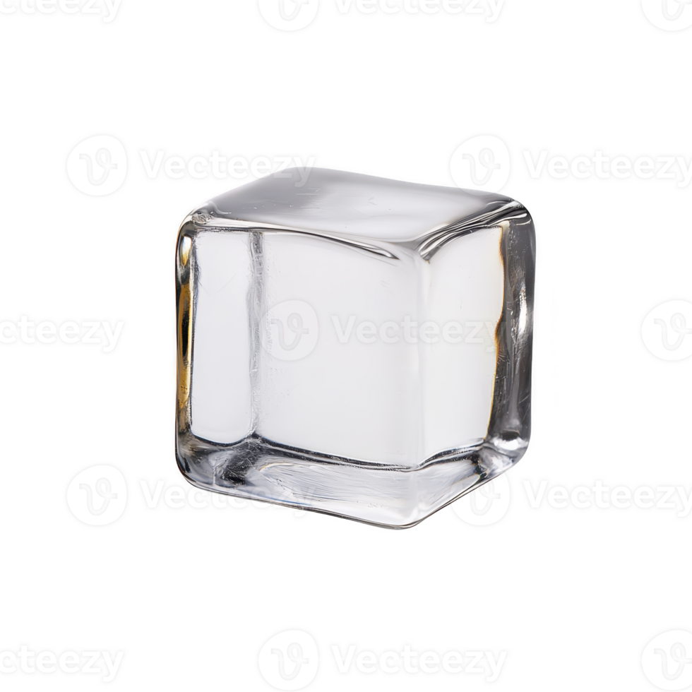 Clear, transparent ice cube with smooth edges and glossy surface, isolated on transparency background, perfect for beverage and cocktail presentations png