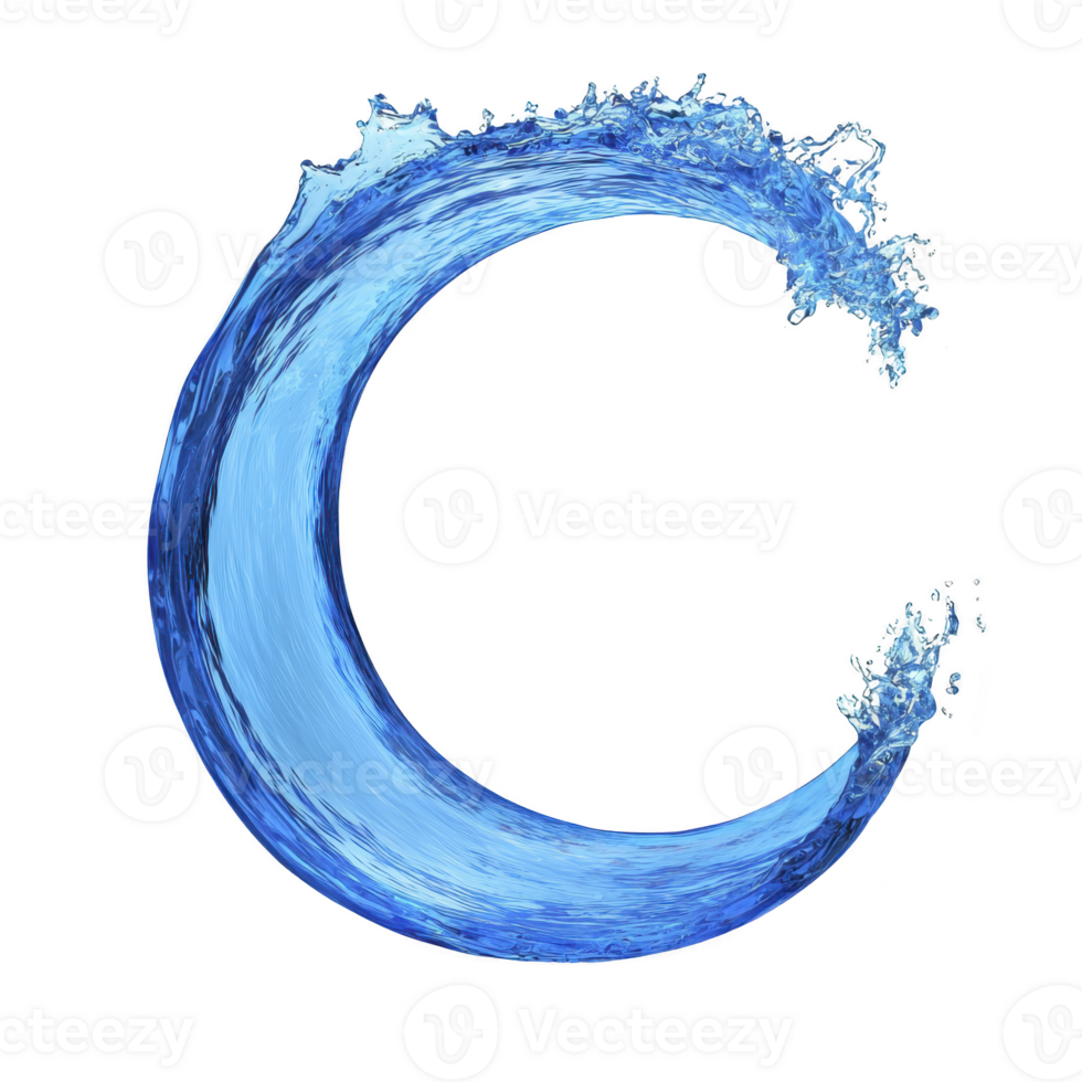 Dynamic splash of water forms crescent shape, creating sense of movement and fluidity. vibrant blue color and transparent texture highlight natural beauty of water png