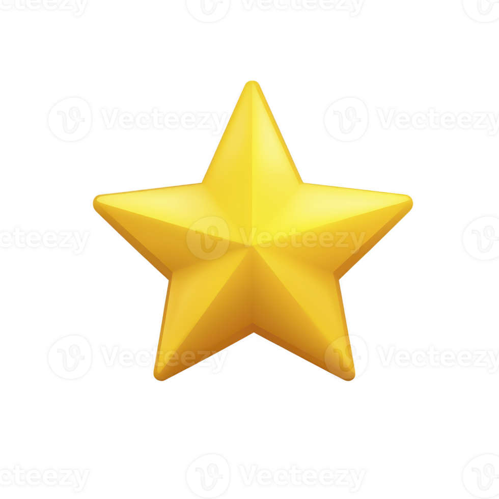 Shiny yellow star with smooth, three dimensional appearance stands out against plain background, symbolizing achievement or excellence png