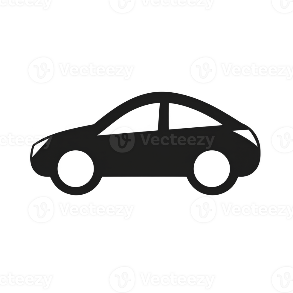 Simple black silhouette of car is depicted, showcasing side view with sleek, modern design. image highlights car aerodynamic shape and minimalistic style png