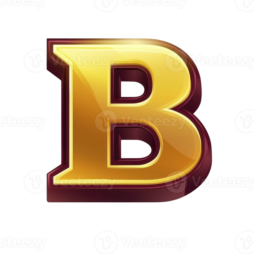 Bold, shiny golden letter B with maroon outline stands out against transparent background, creating striking and elegant design png