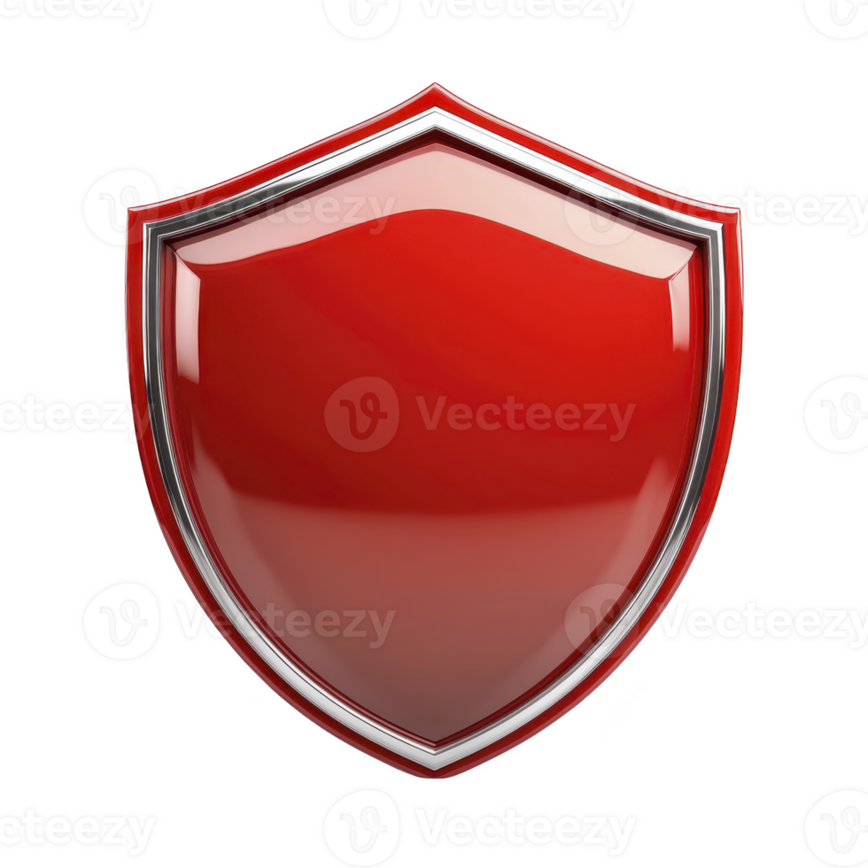 Shiny red shield with metallic border symbolizes protection and security, often used in digital contexts to represent safety and defense mechanisms png