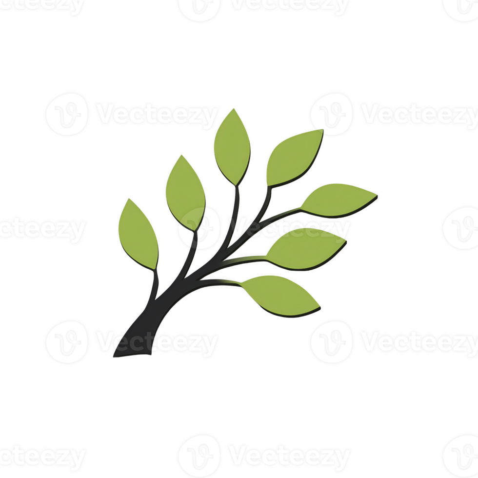 Simple illustration of tree branch with green leaves on transparency background, conveying natural and minimalist design png