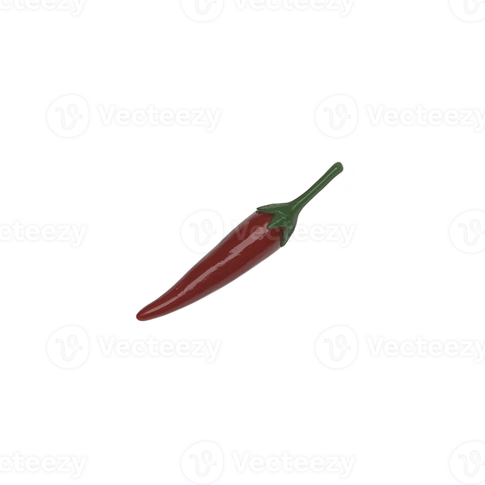 Single red chili pepper with green stem is isolated on transparency background, showcasing its vibrant color and smooth texture png