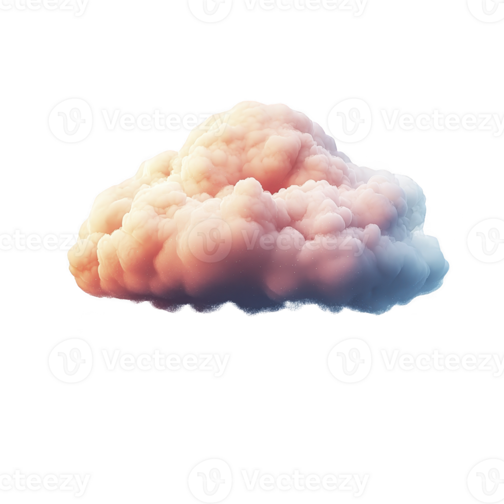 Fluffy cloud with gradient of soft pink and blue hues floats against transparent background, evoking sense of calm and serenity png