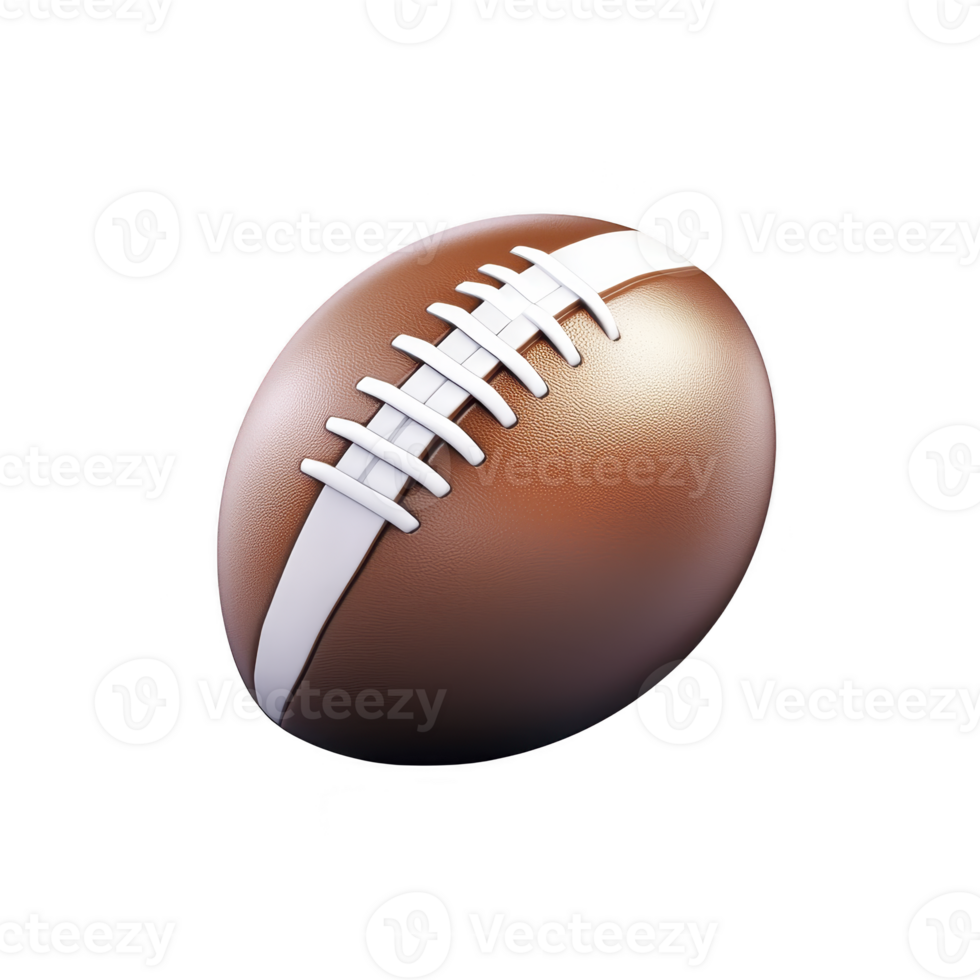 Realistic 3D rendering of American football with detailed white laces and textured brown surface, showcasing its classic design. ball appears to be floating against plain background png