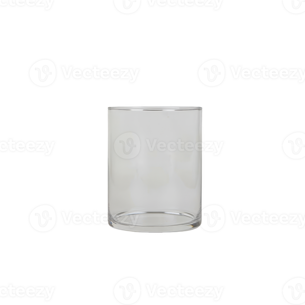 Clear, cylindrical glass container with simple design, perfect for holding beverages or decorative items. Its transparent nature allows for versatile use in various settings png