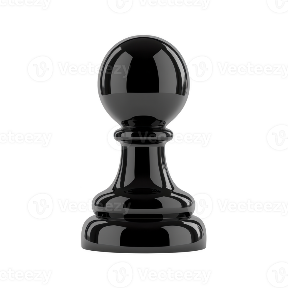 Shiny black chess pawn stands alone against transparency background, symbolizing strategy and potential in game of chess. glossy surface reflects light, highlighting its smooth curves png
