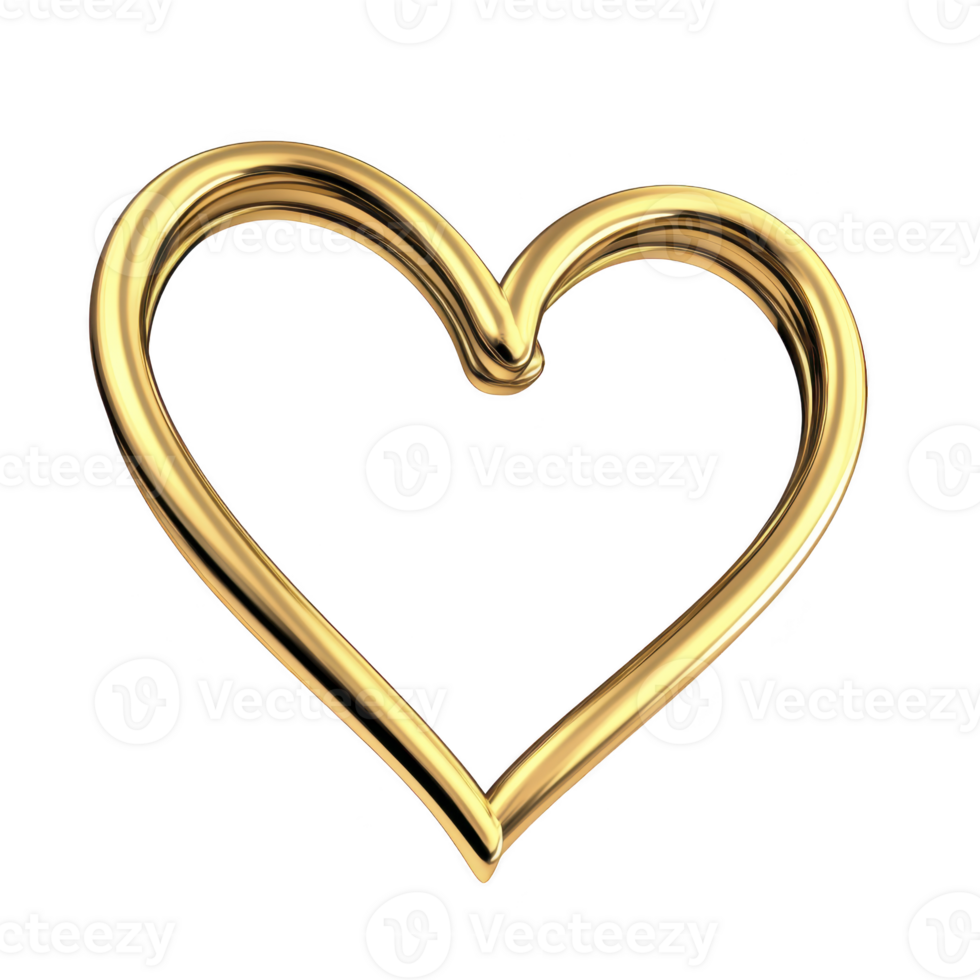 Shiny golden heart shape with smooth, metallic finish, symbolizing love and elegance. heart reflective surface adds luxurious and romantic touch, perfect for design elements png