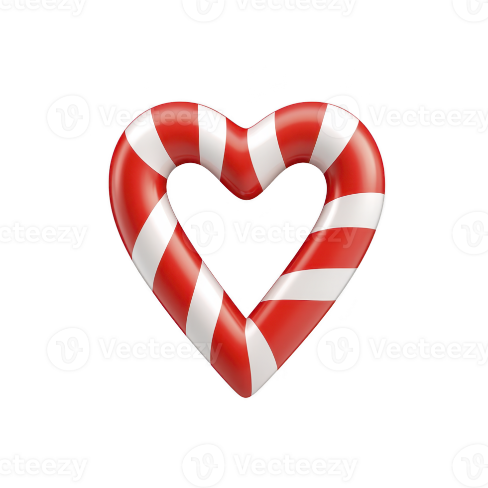 Heart shaped candy cane with red and white stripes, symbolizing love and sweetness, perfect for festive decorations or holiday themes png