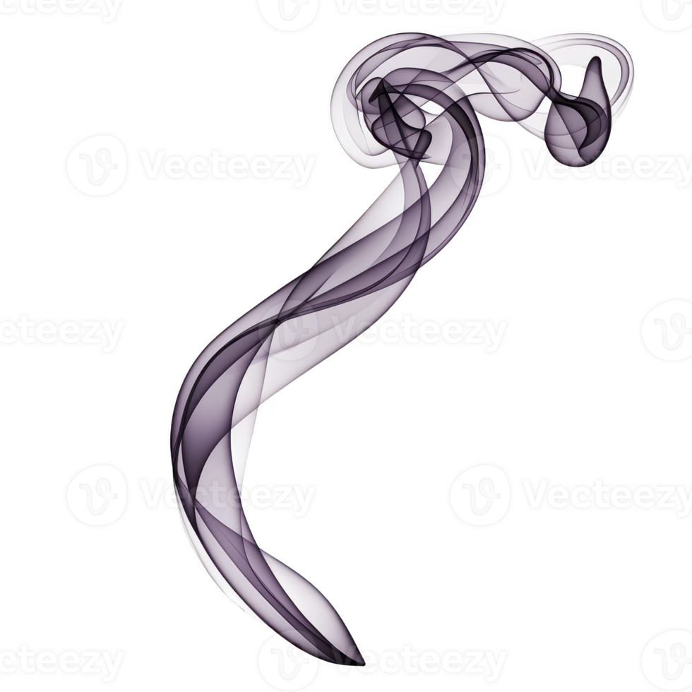 Swirling, abstract smoke design in shades of purple and black creates dynamic and elegant visual. flowing curves and translucent layers evoke sense of movement and mystery png