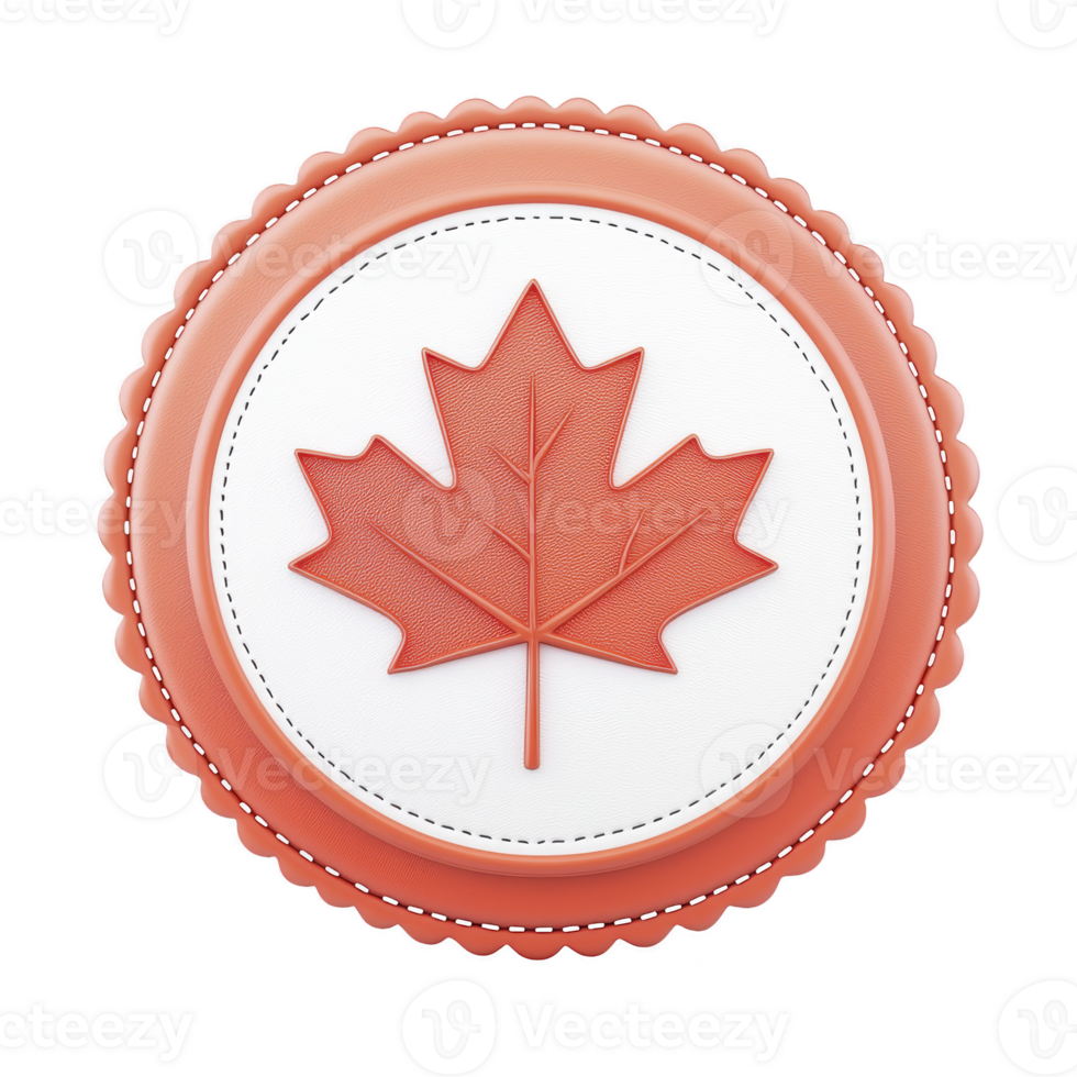 Round cake with red maple leaf design on transparency background, symbolizing Canada. cake has scalloped edge and textured appearance, creating festive and patriotic feel png