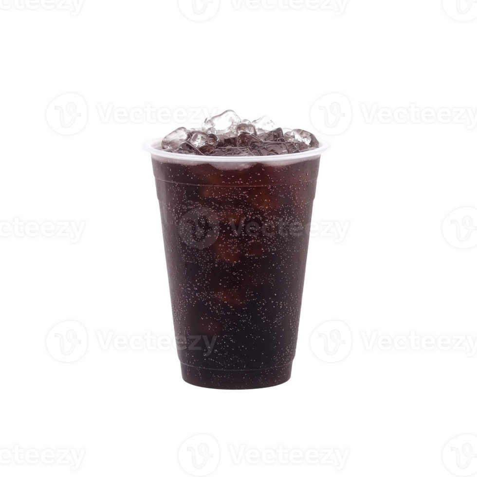 Plastic cup filled with iced , showcasing refreshing bubbles and ice cubes against transparency background. drink appears chilled and inviting, perfect for hot day png