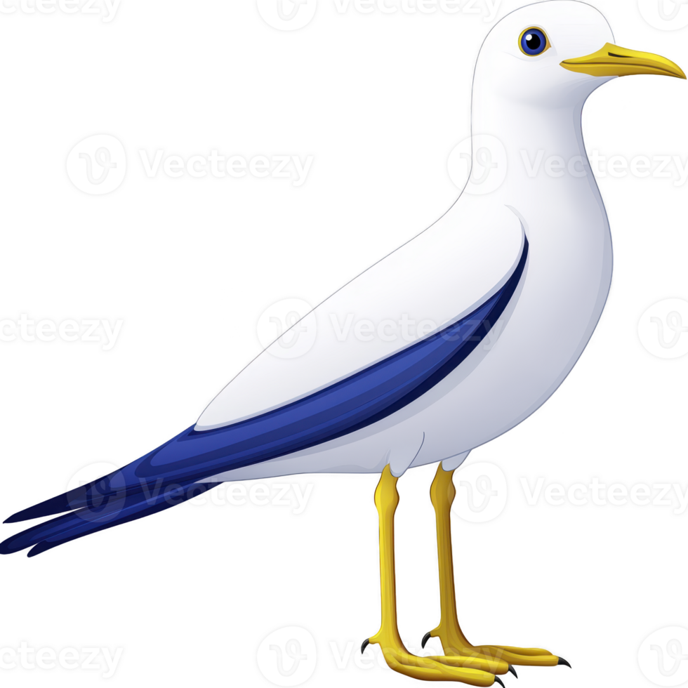 White bird with blue wings and yellow legs stands gracefully, showcasing its elegant features and vibrant colors. bird poised stance and striking appearance make it captivating png