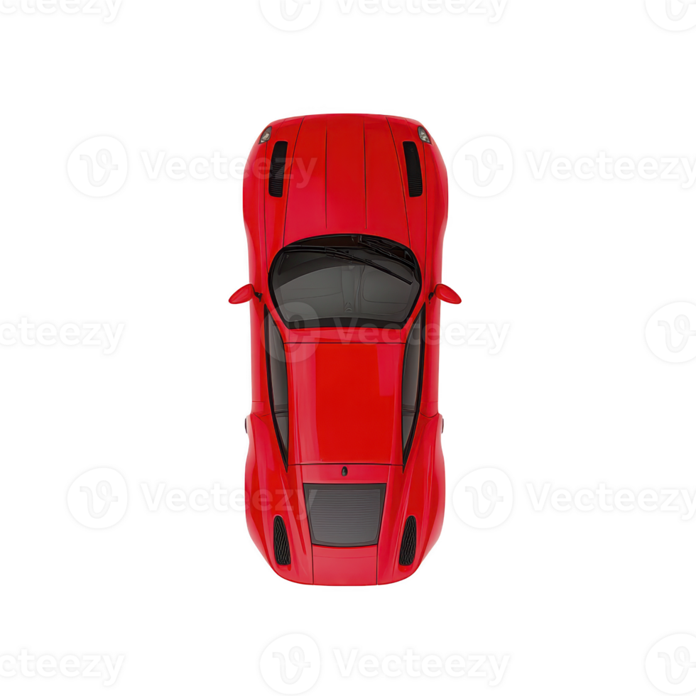 Sleek red sports car viewed from above, showcasing its aerodynamic design and vibrant color. image highlights car smooth lines and modern style, perfect for automotive enthusiasts png